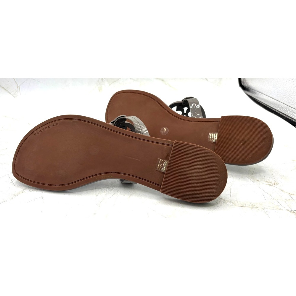 TORY BURCH Miller Patent Leather Flat Sandals Malta Grey Womens US Size 10 EUC - Picture 5 of 9
